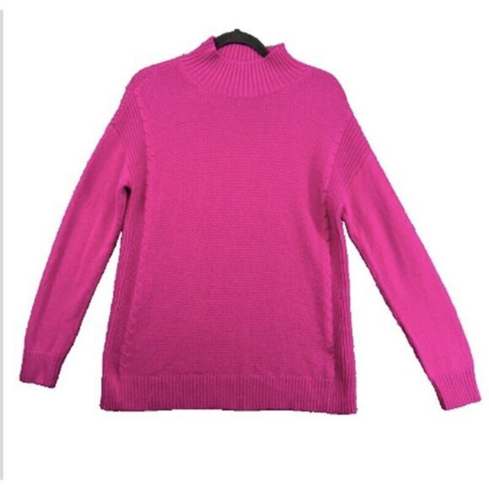 Talbots Sweater Womens Size M Magenta‎ Lambswool Blend Waffle Cable Knit Cozy